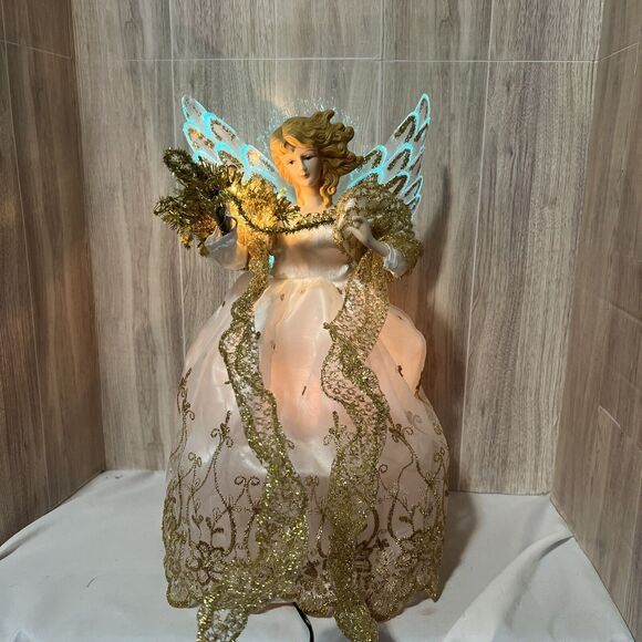 Trim A Home MAGICAL CHRISTMAS ANGEL 15" FIBER OPTIC LIGHTED ANIMATED Gold/White